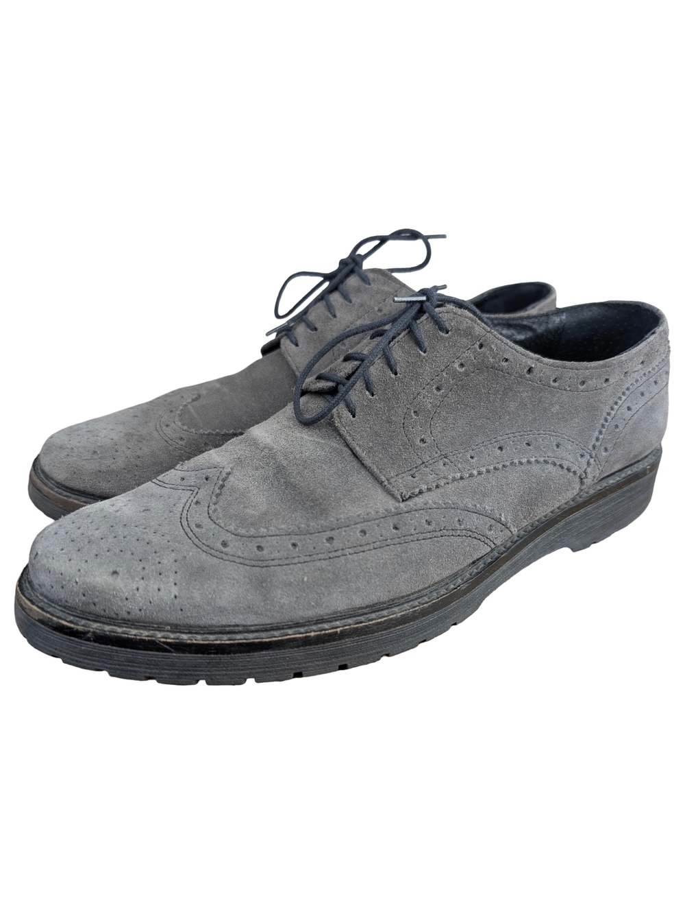 Made in Italy Grey Suede Wingtip Brogue Oxfords Lug Sole Size EU 43 US 10/10.5